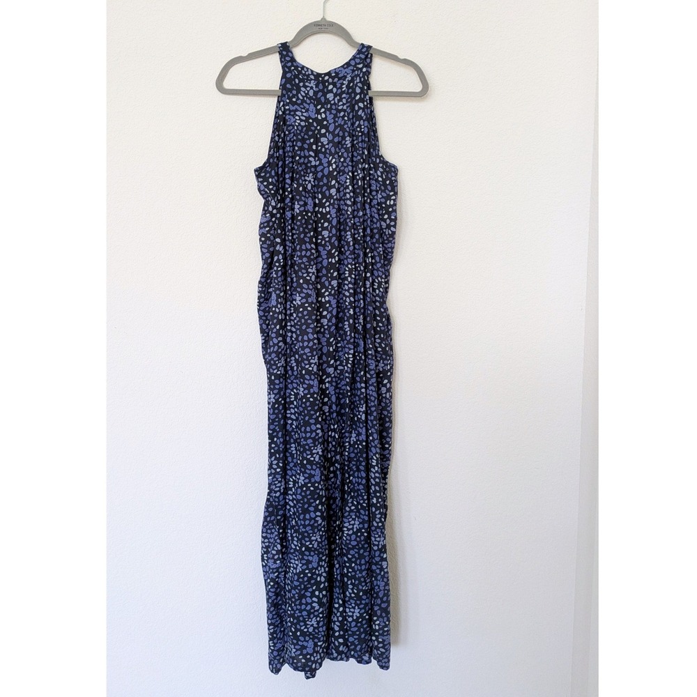 Mud Pie Abstract Pebble Halter‎ Jumpsuit Womens S/M Blue Purple Wide Leg Pockets - Picture 3 of 10